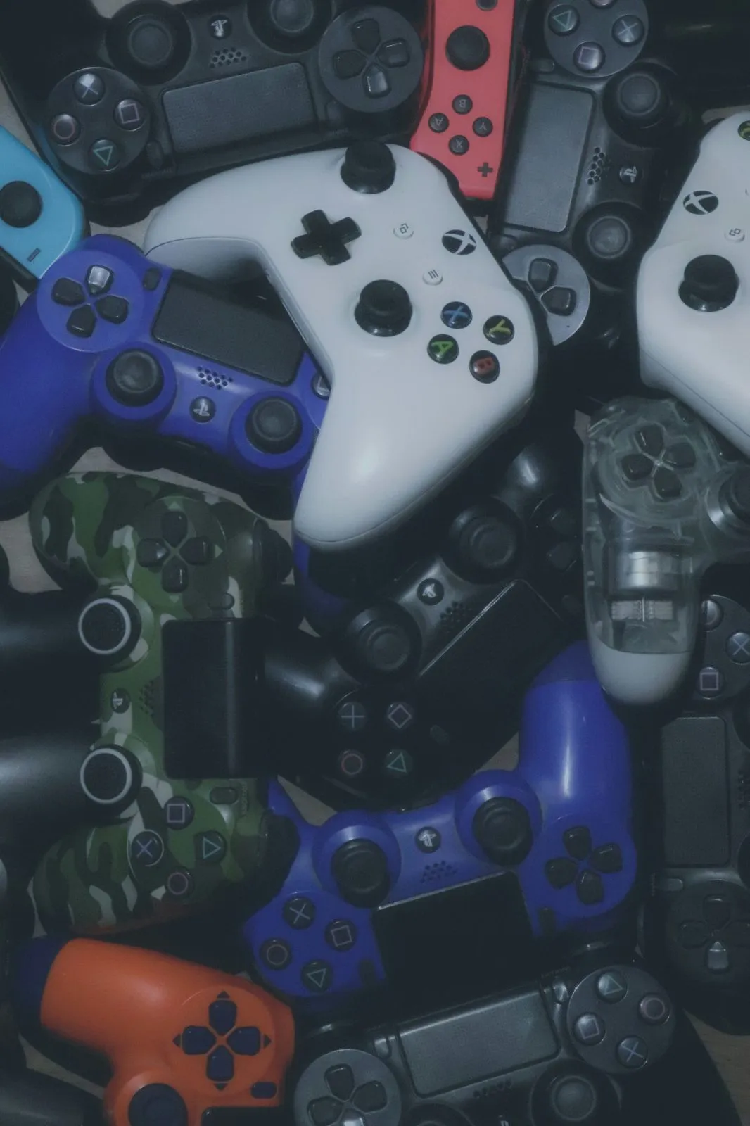 A collection of controllers awaiting custom work